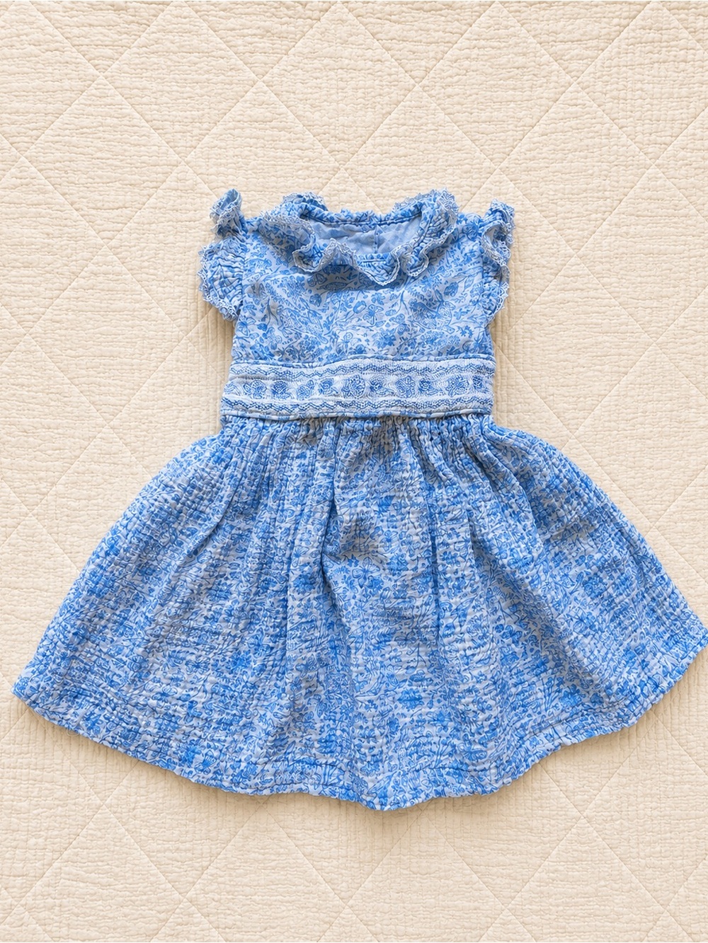 Bonnie Jean Girls 3T Blue Bunny Floral Dress Cottagecore Rabbit Print